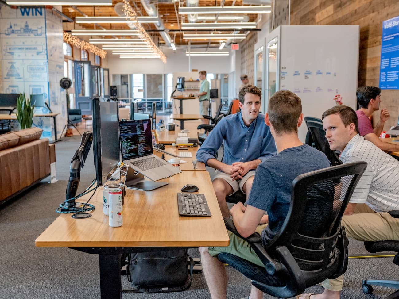 A startup team working together in their workspace